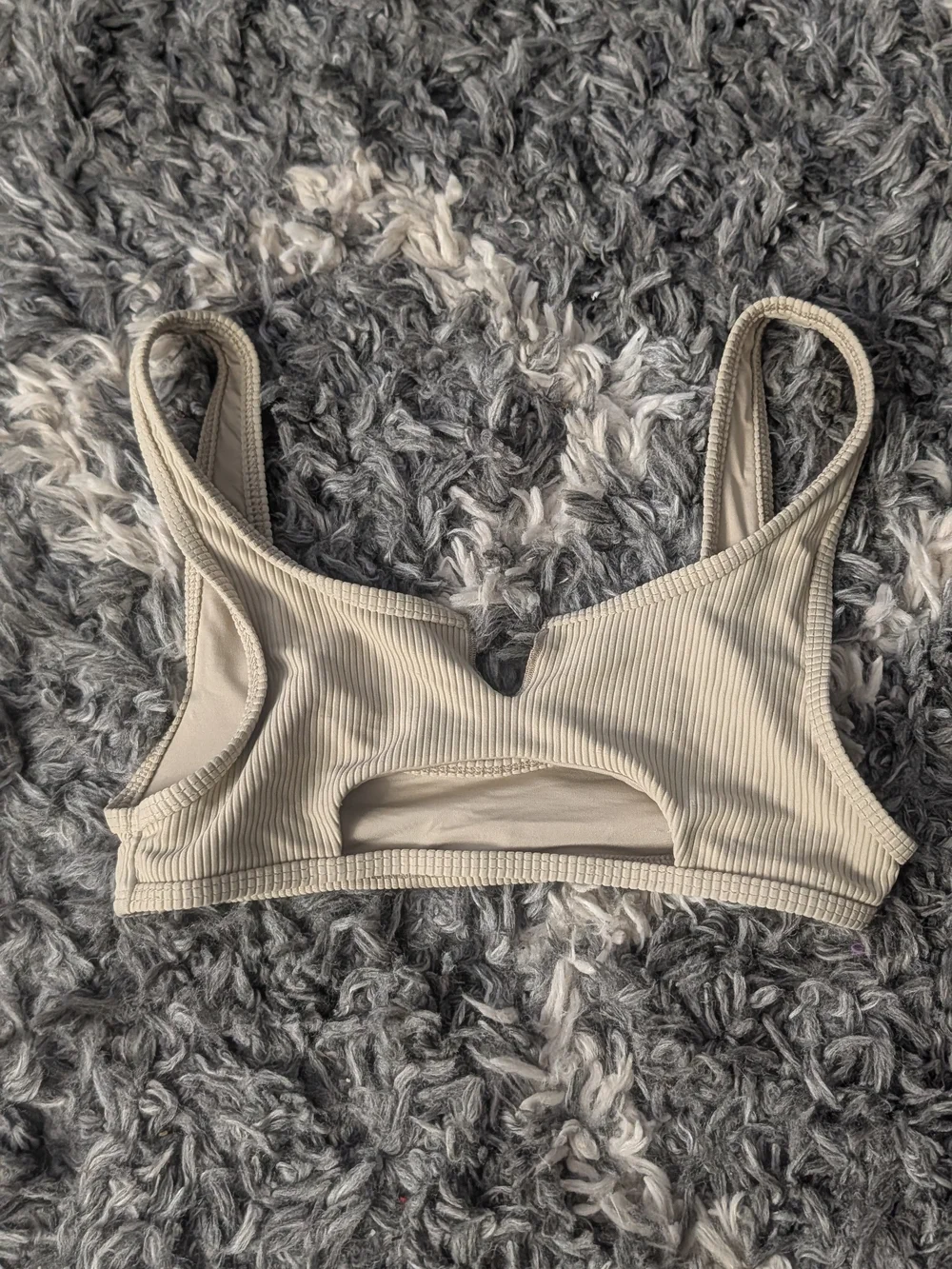 Frankie's Bikinis Ribbed Cutout Bralette — Beige